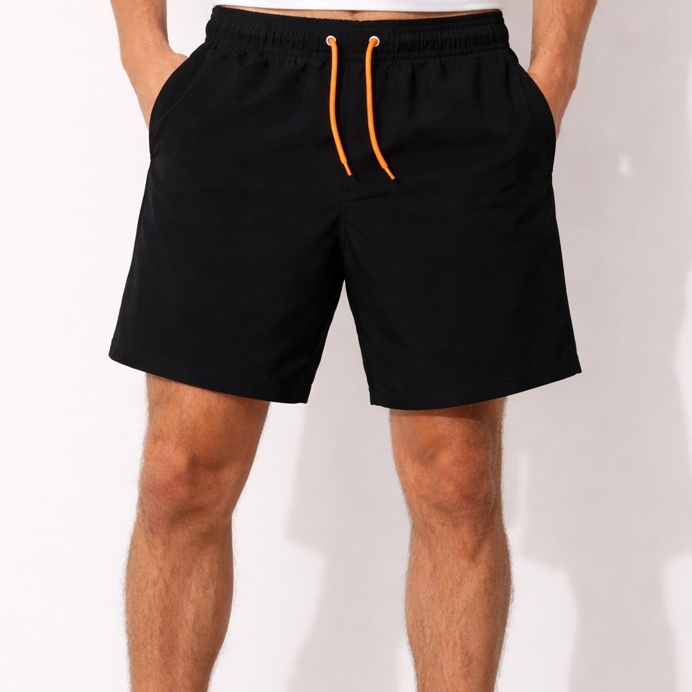 Men's Black Athletic Shorts with Orange Drawstring